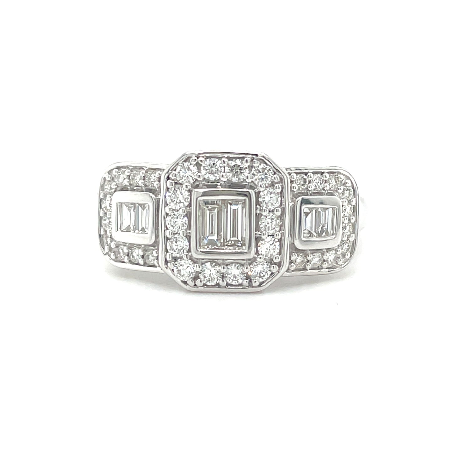 9ct White Gold Three Stone Cluster .50ct Diamond Ring