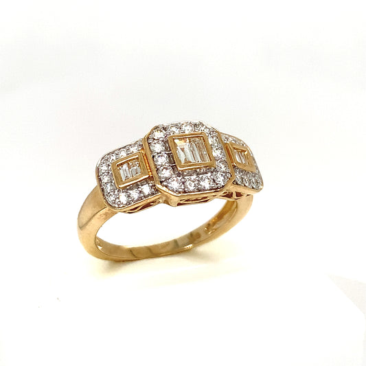 9ct Gold Three Stone Cluster Diamond Ring .50ct