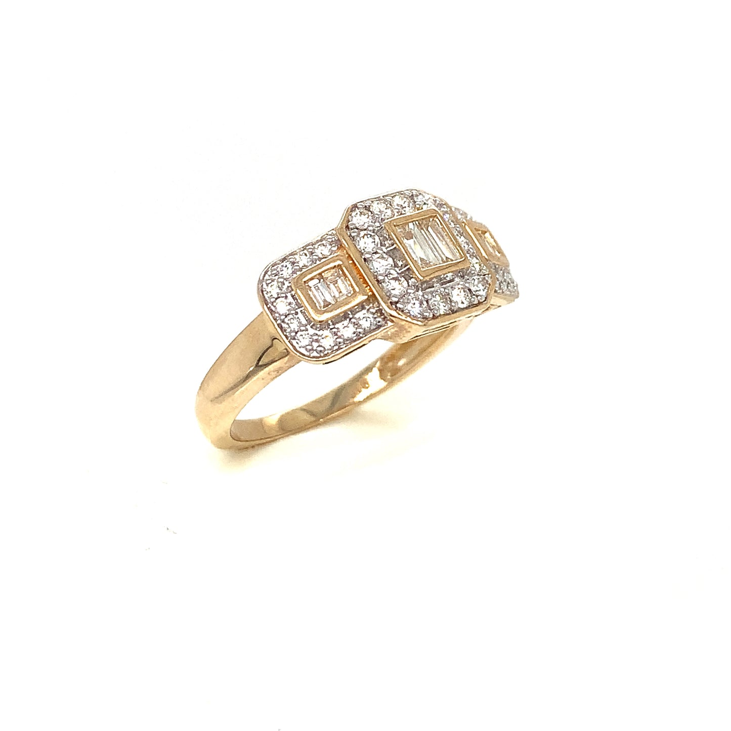 9ct Gold Three Stone Cluster Diamond Ring .50ct