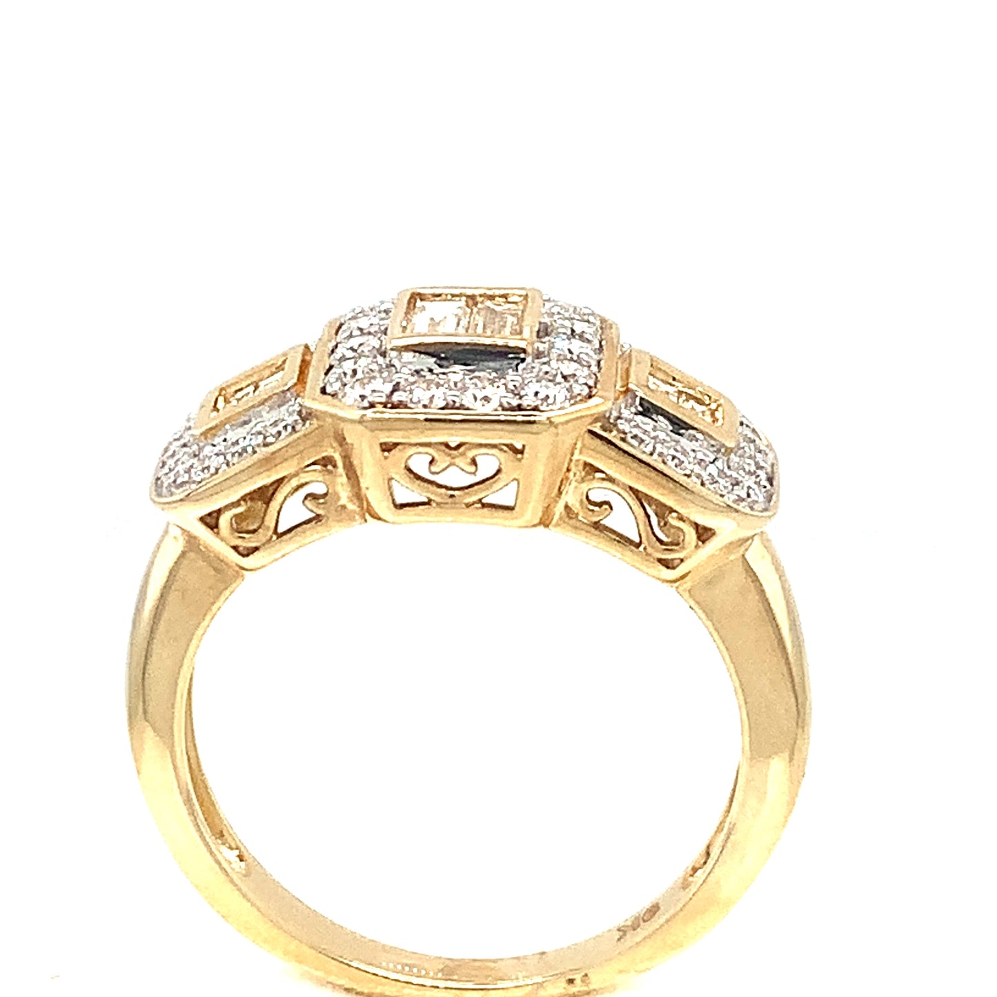 9ct Gold Three Stone Cluster Diamond Ring .50ct