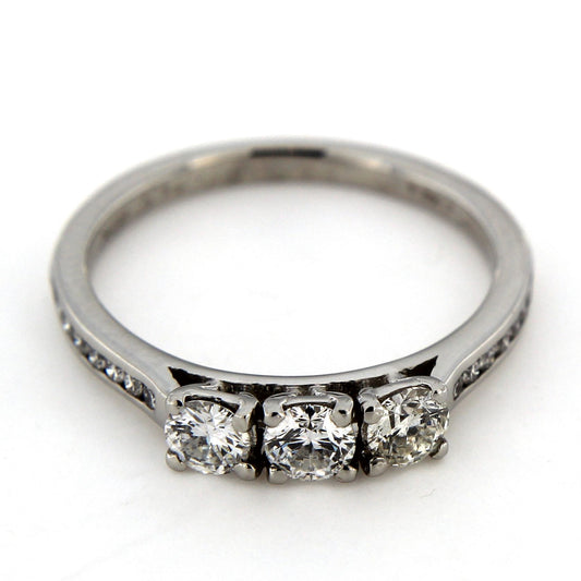 Platinum Three Stone With Diamond Shoulders .67ct Diamond Ring