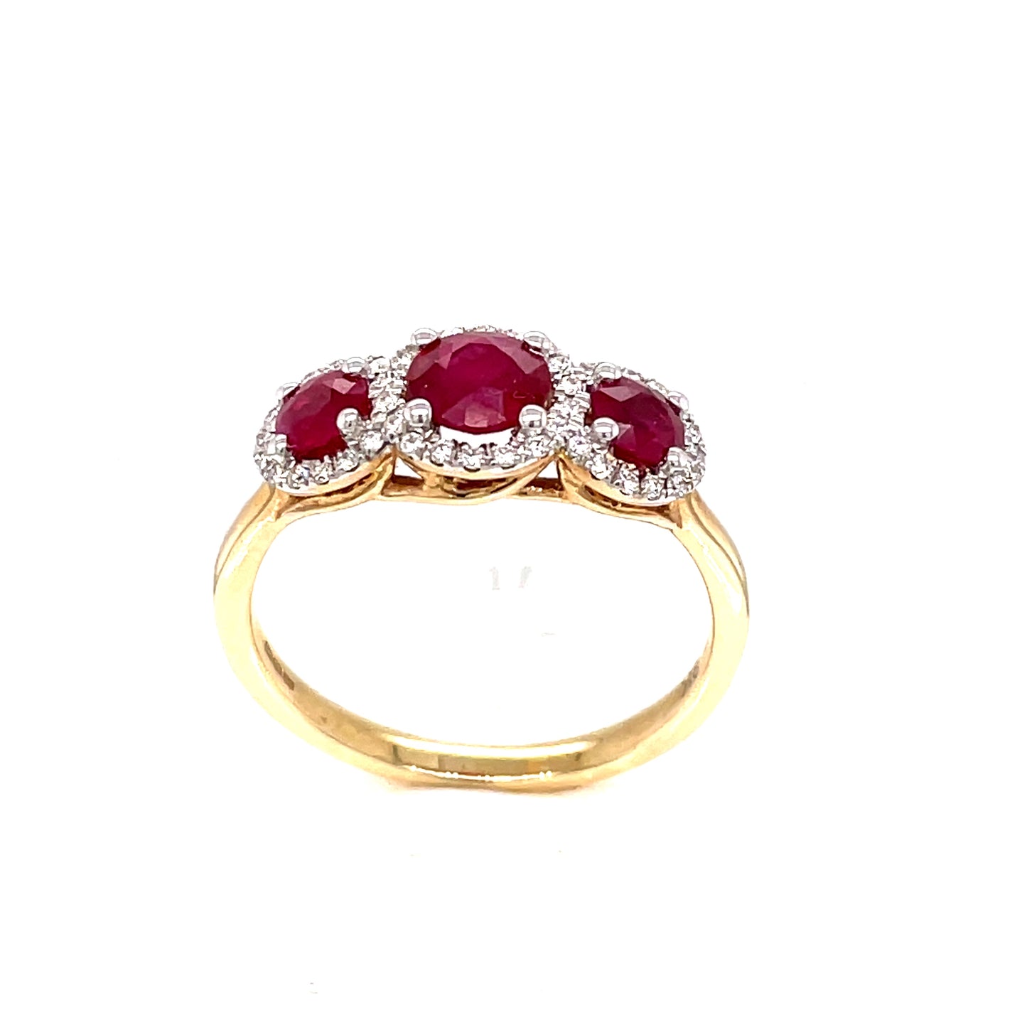9ct Three Stone Ruby And Diamond 1.00 Diamond Ring