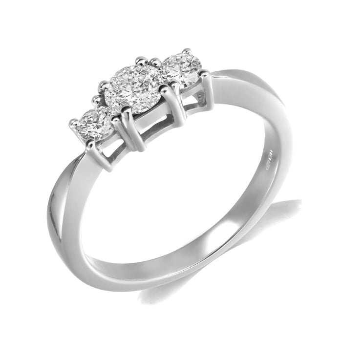 9ct Three Stone White Gold .50ct Diamond Ring