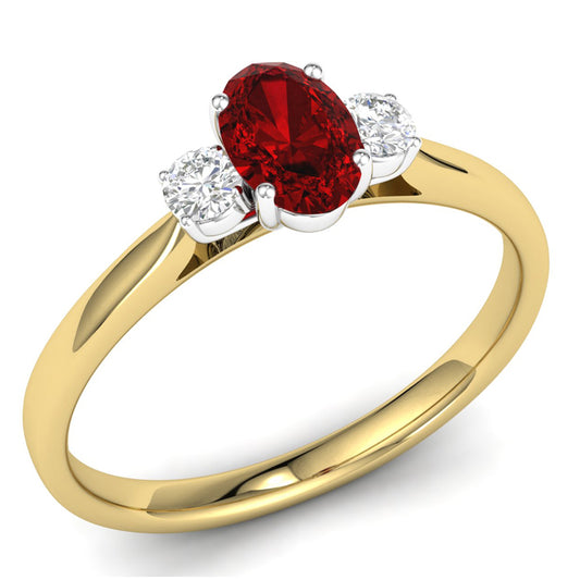 9ct Gold Ruby And Diamond Three Stone Diamond Ring .18ct