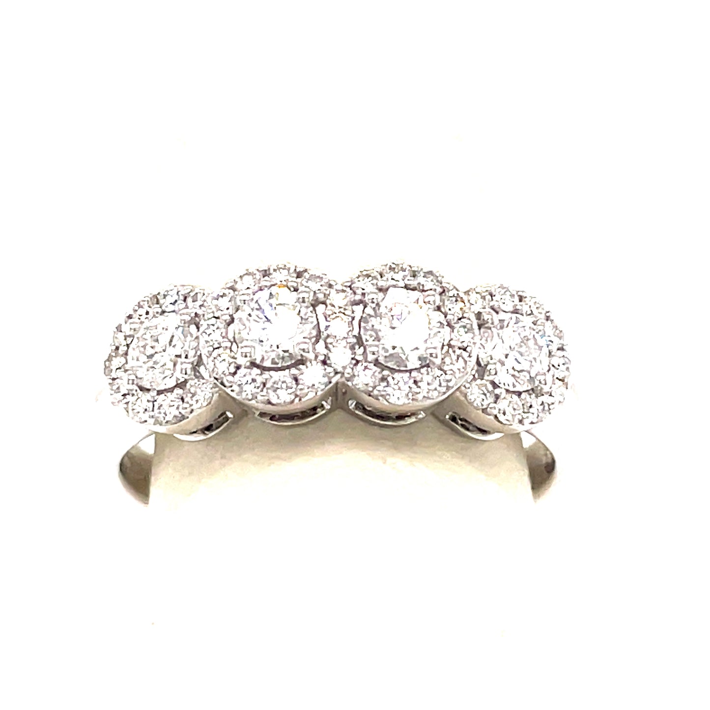 14ct White Gold Four Stone Halo Diamond Ring 0.72ct