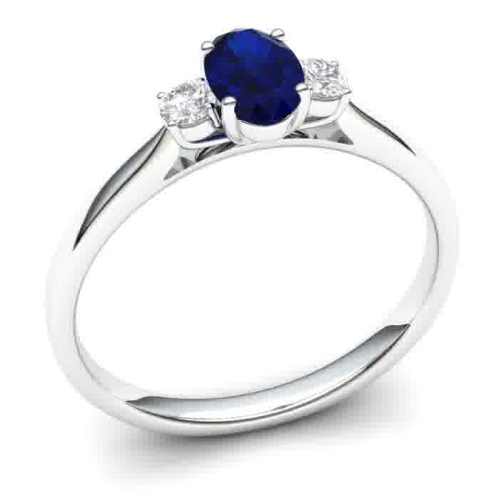 9ct White Gold 3 Stone Diamond And Tanzanite .29ct Ring