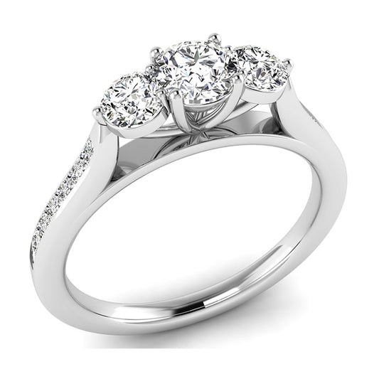 9ct White Gold Three Stone Claw Set Diamond Ring Shoulders .50ct