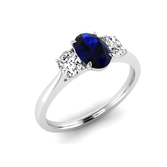 9ct White Gold 3 Stone Sapphire And Diamond .28ct Diamond Ring