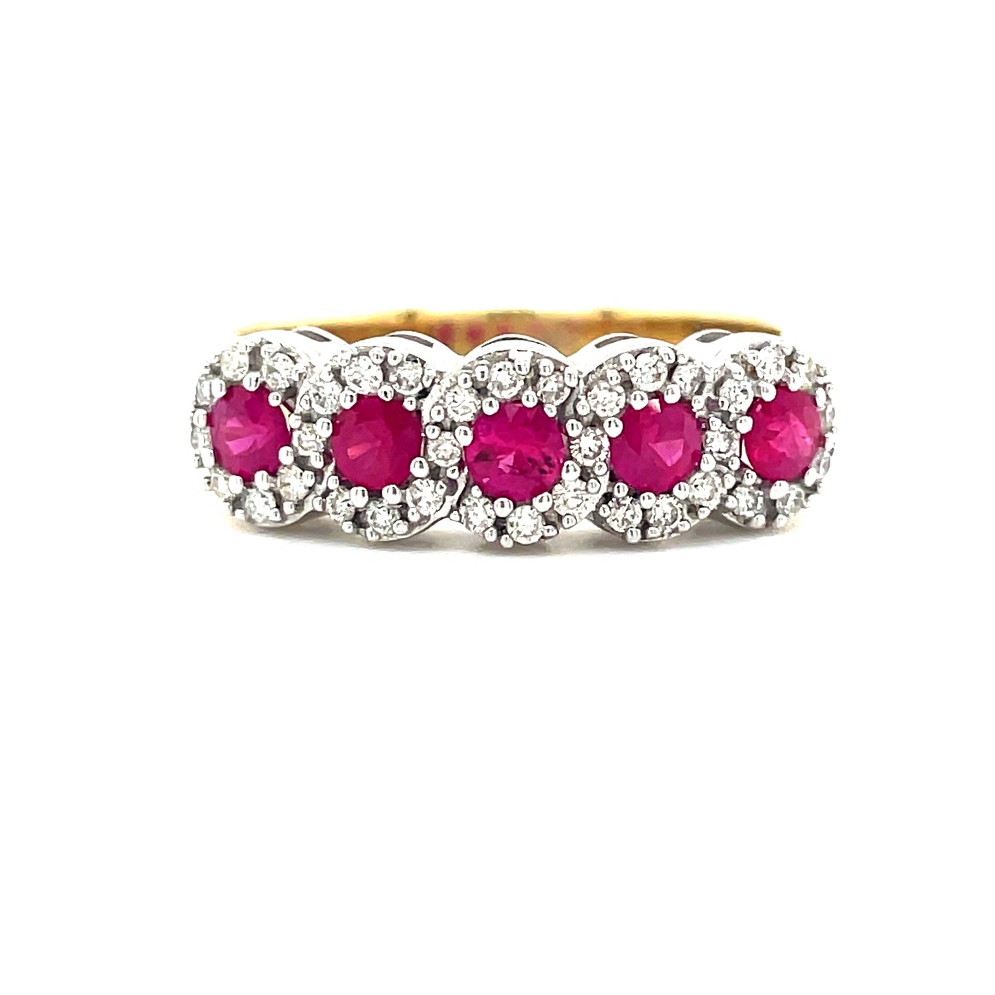 9ct Five Stone Cluster Ruby And Diamond Ring .21 Ct
