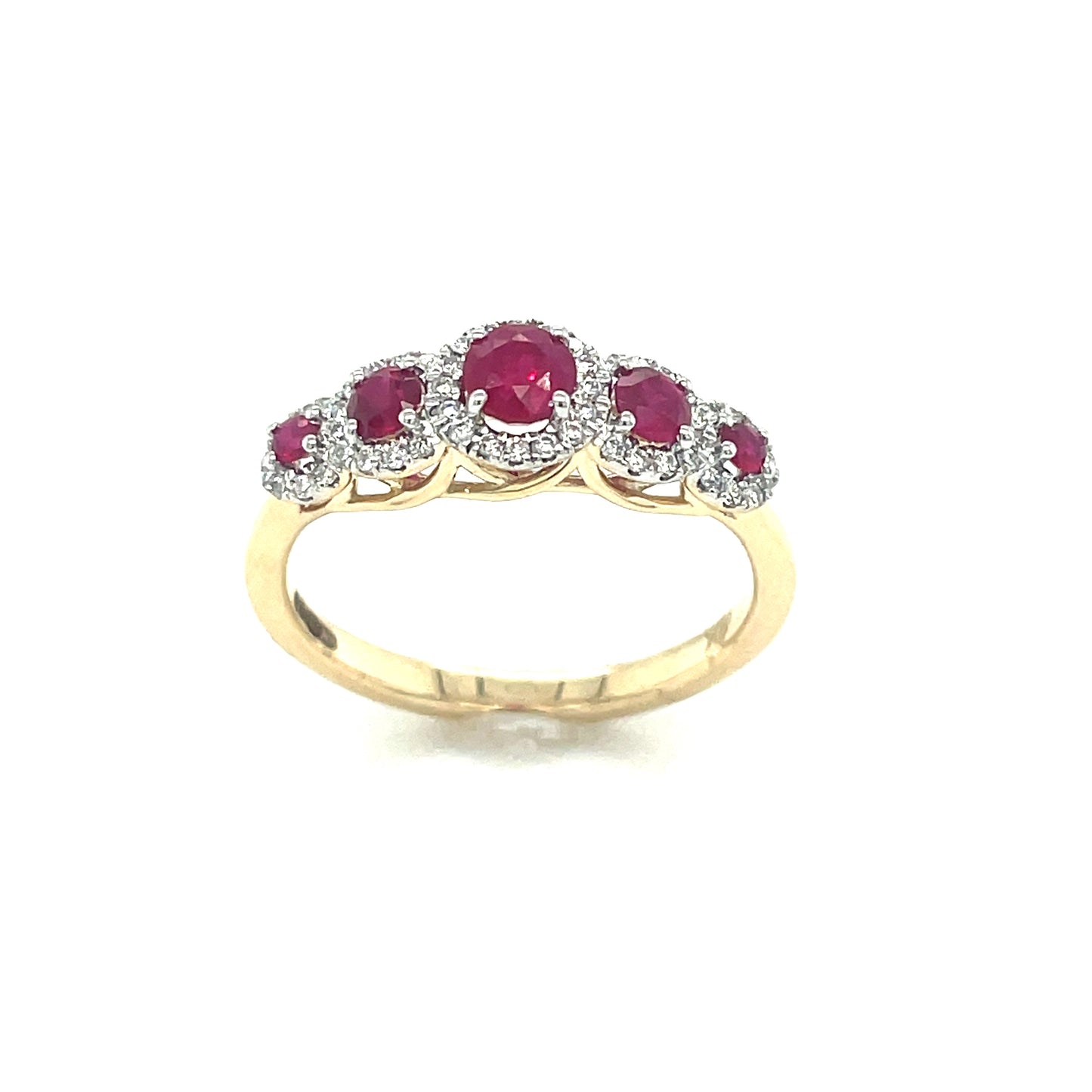 9ct Round Halo Five Stone Ruby And Diamond Ring .18ct