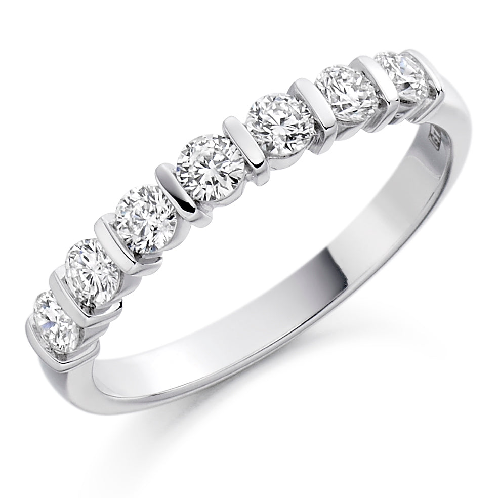 9ct White Gold Eternity Seven Stone Bar Set Diamond Ring .50ct