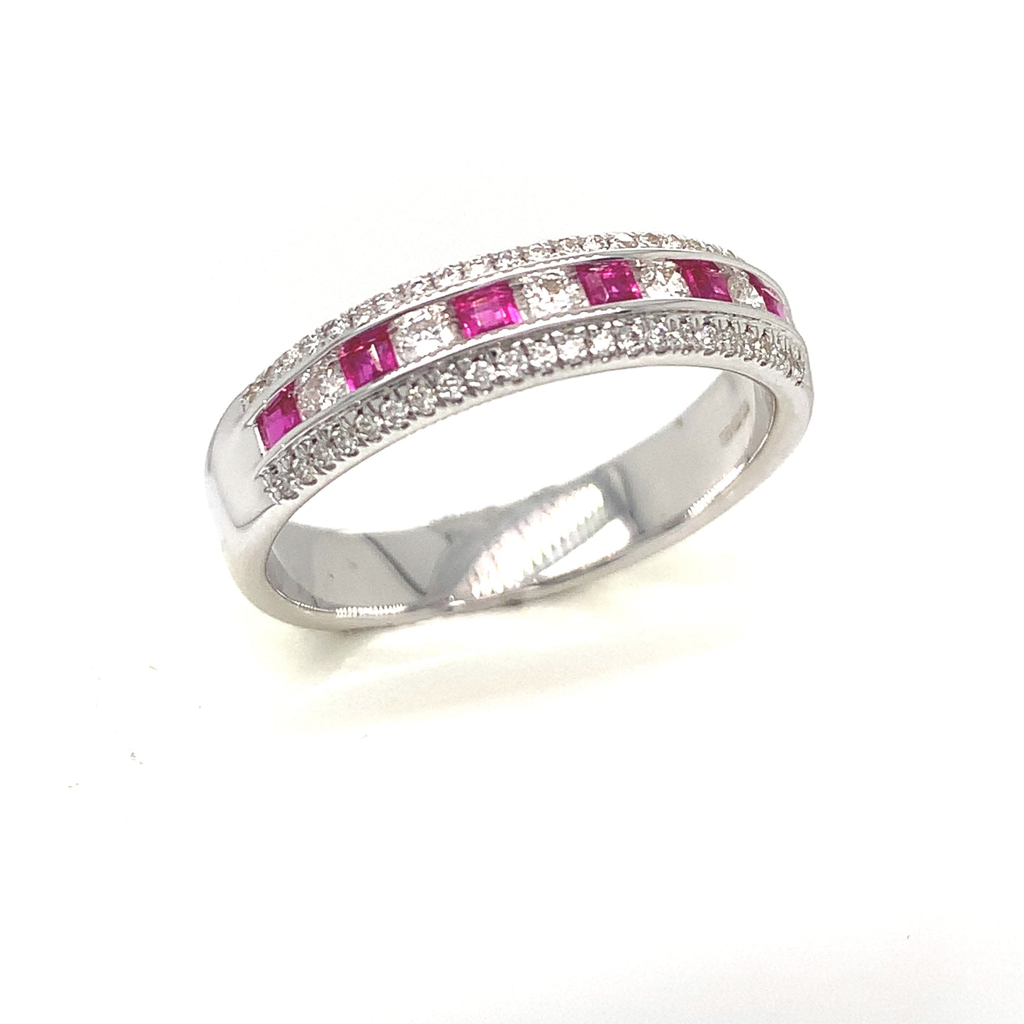 9ct White Gold 3 Row Ruby And Diamond Ring