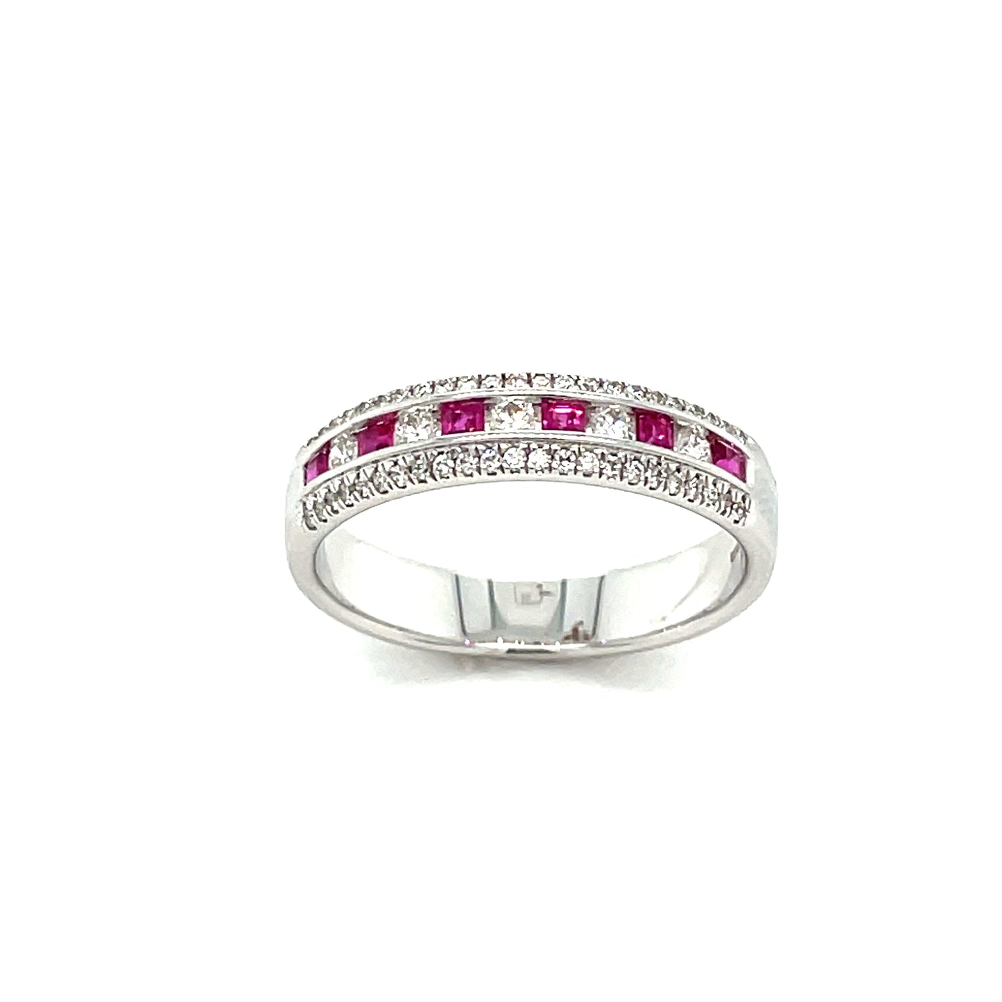 9ct White Gold 3 Row Ruby And Diamond Ring
