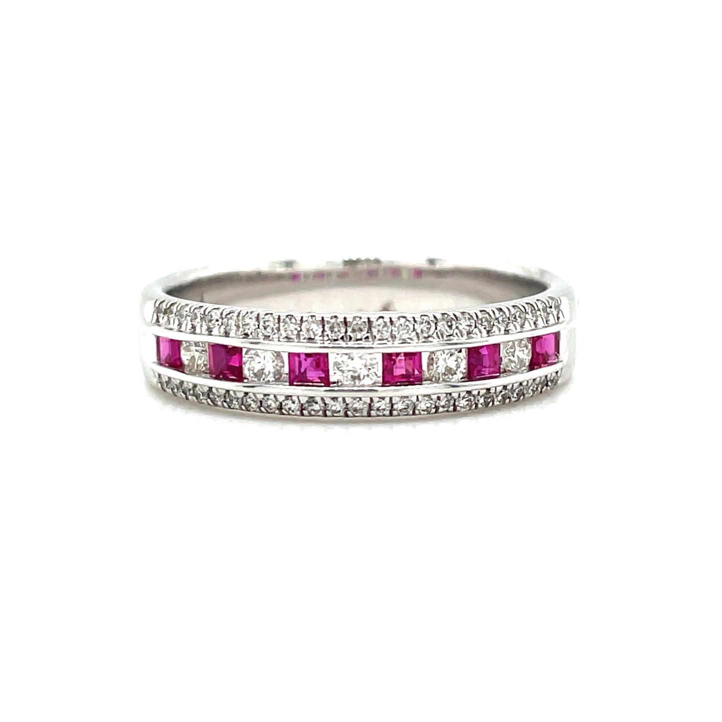 9ct White Gold 3 Row Ruby And Diamond Ring