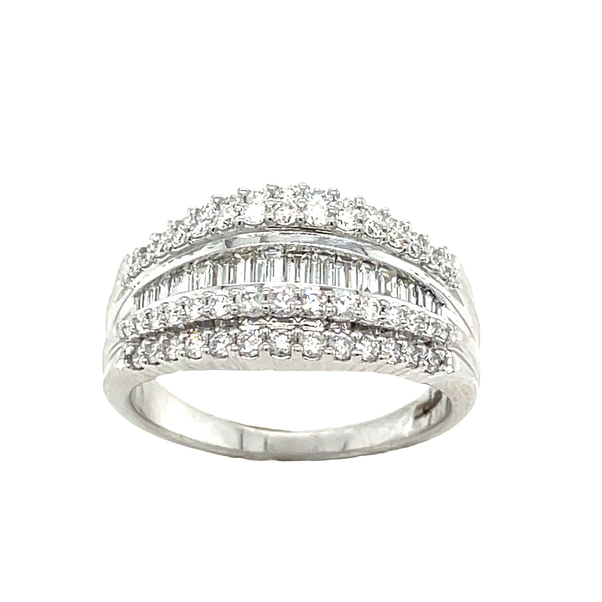9ct White Gold 5 Row Baguette And Round Diamond Eternity Ring