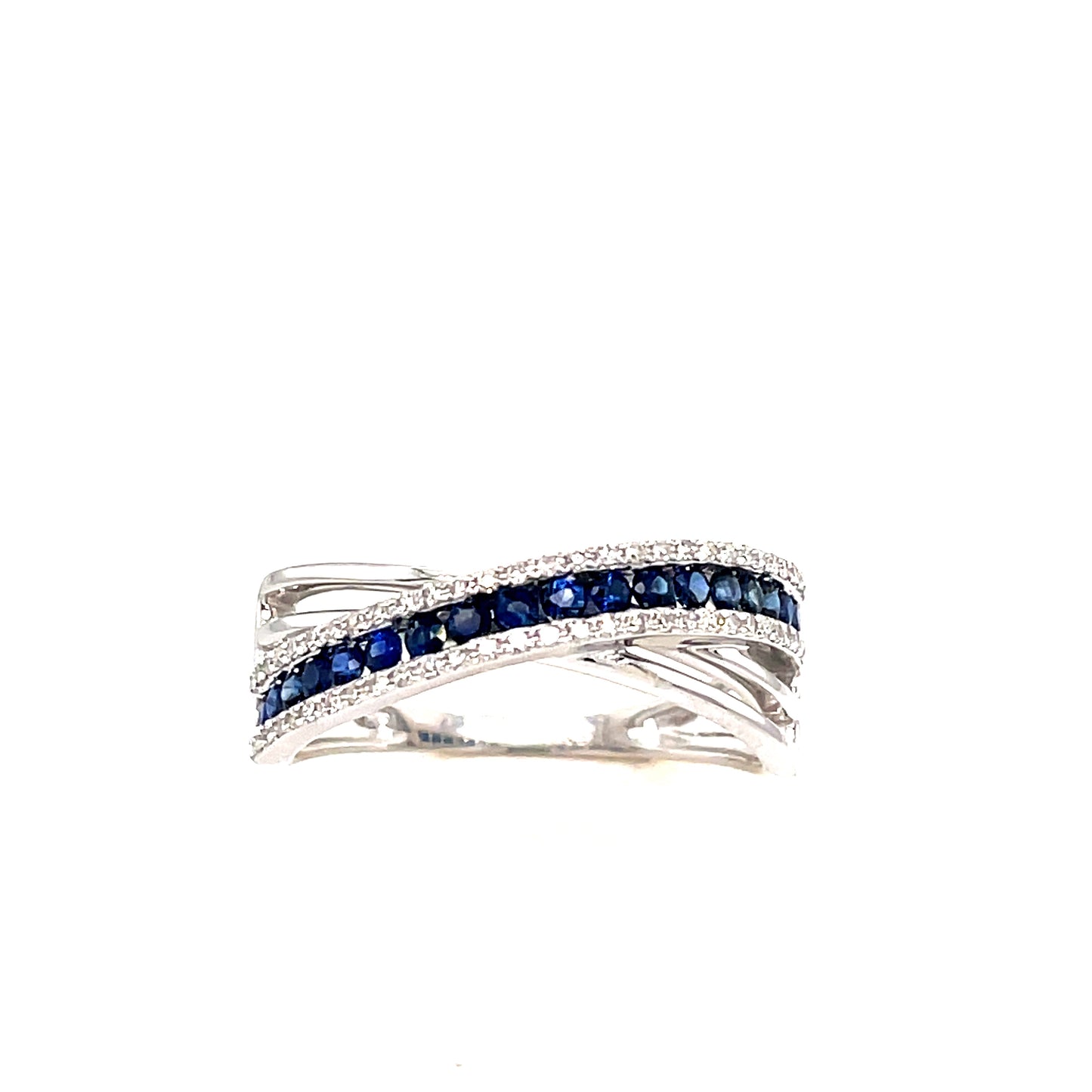 9ct White Gold Crossover Sapphire And Diamond Ring .13ct