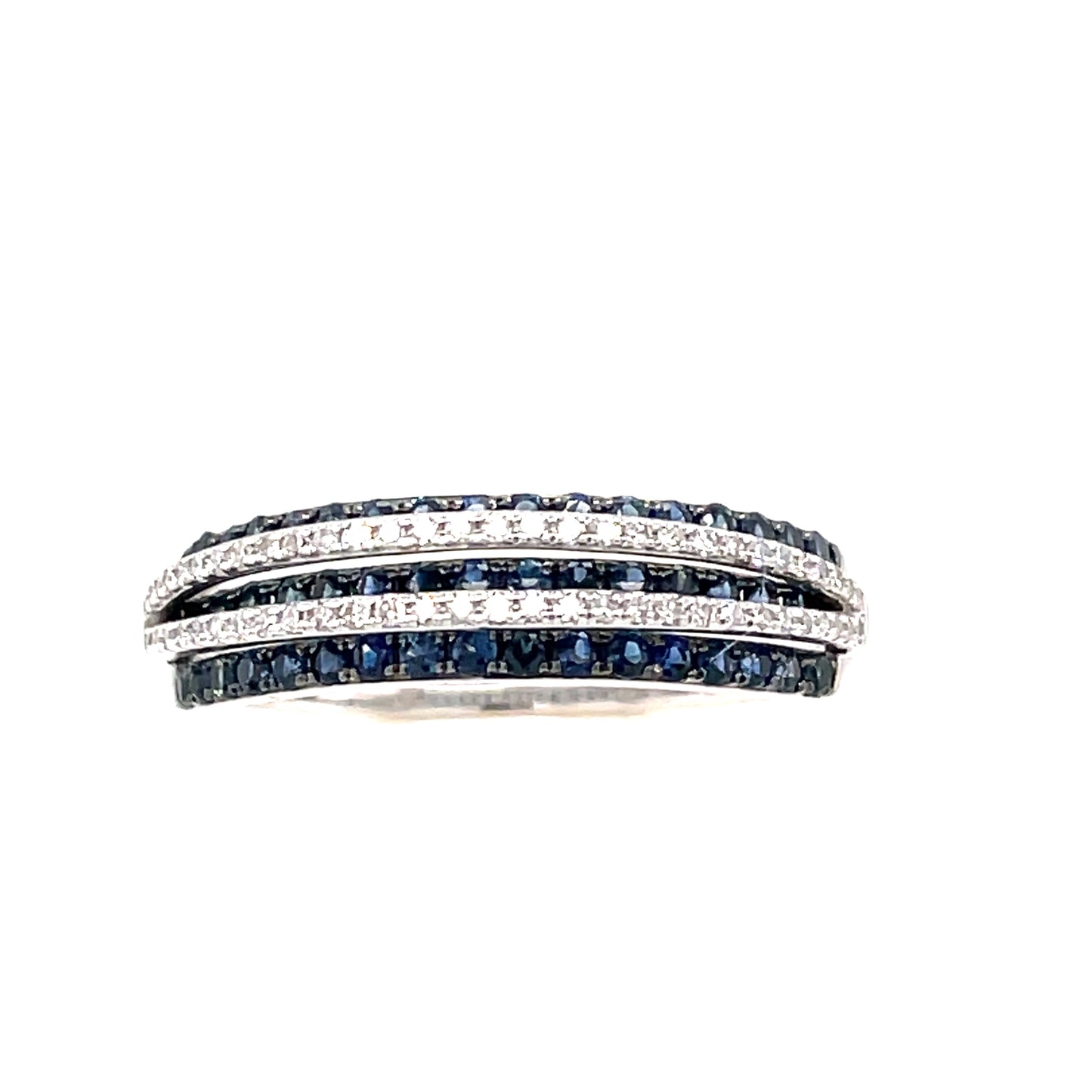 9ct White Gold Raised Row Sapphire/ Diamond Ring .12 Ct