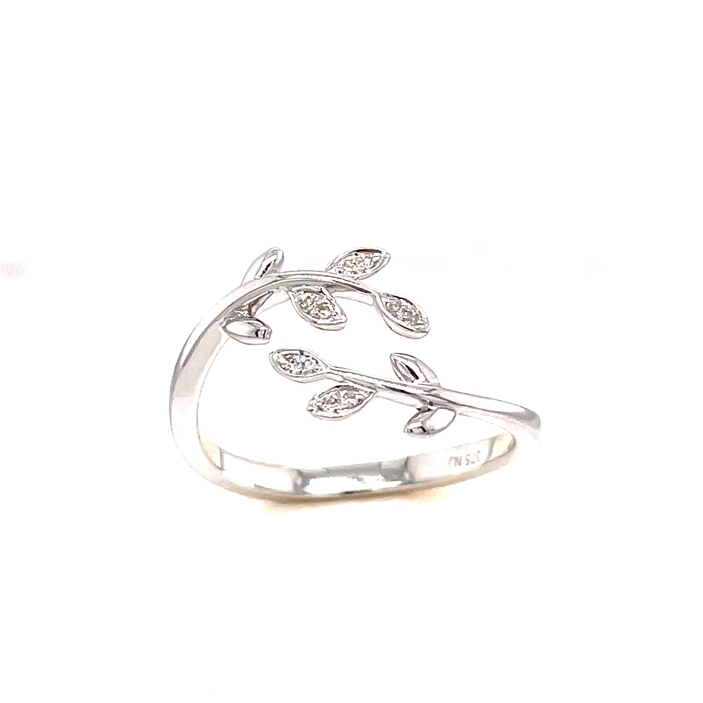 9ct White Gold Open Wrap Leaf Diamond Ring .02 Ct
