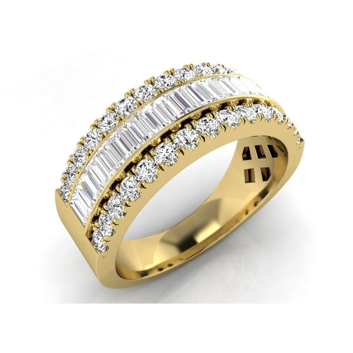 9ct Three Row Baguette Round Brilliant Diamond Ring 1.00 Ct