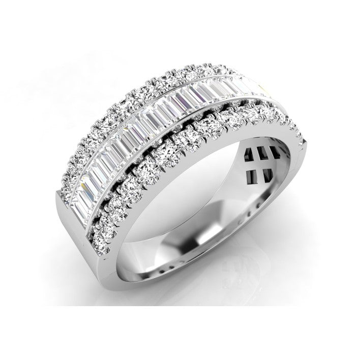 9ct White Gold 3 Row Baguette/Round Brilliant Diamond Ring 1.00