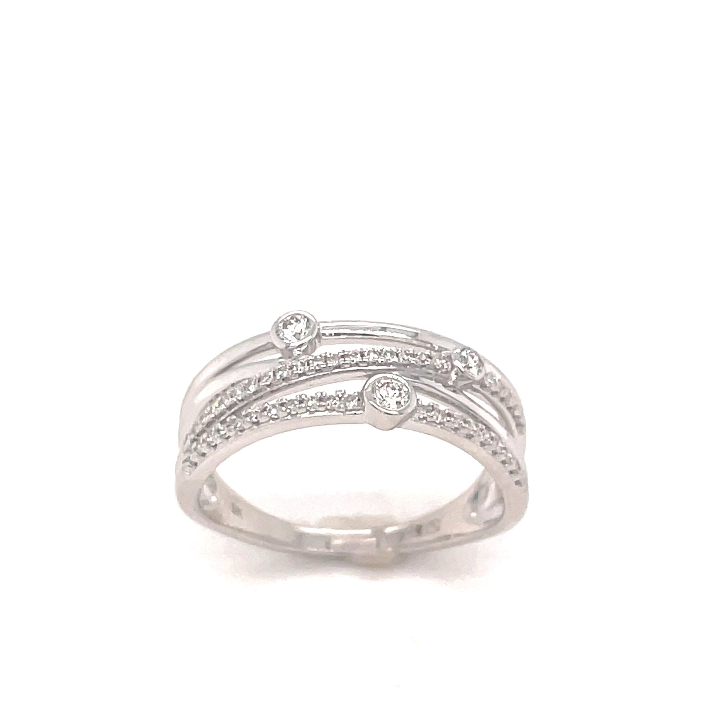 9ct White Gold Wrap 4 Row Round Rubover Diamond Ring .25ct