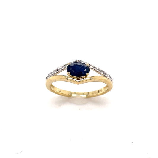 9ct Gold Open Shoulder Oval Cut Sapphire And Diamond Ring .08ct