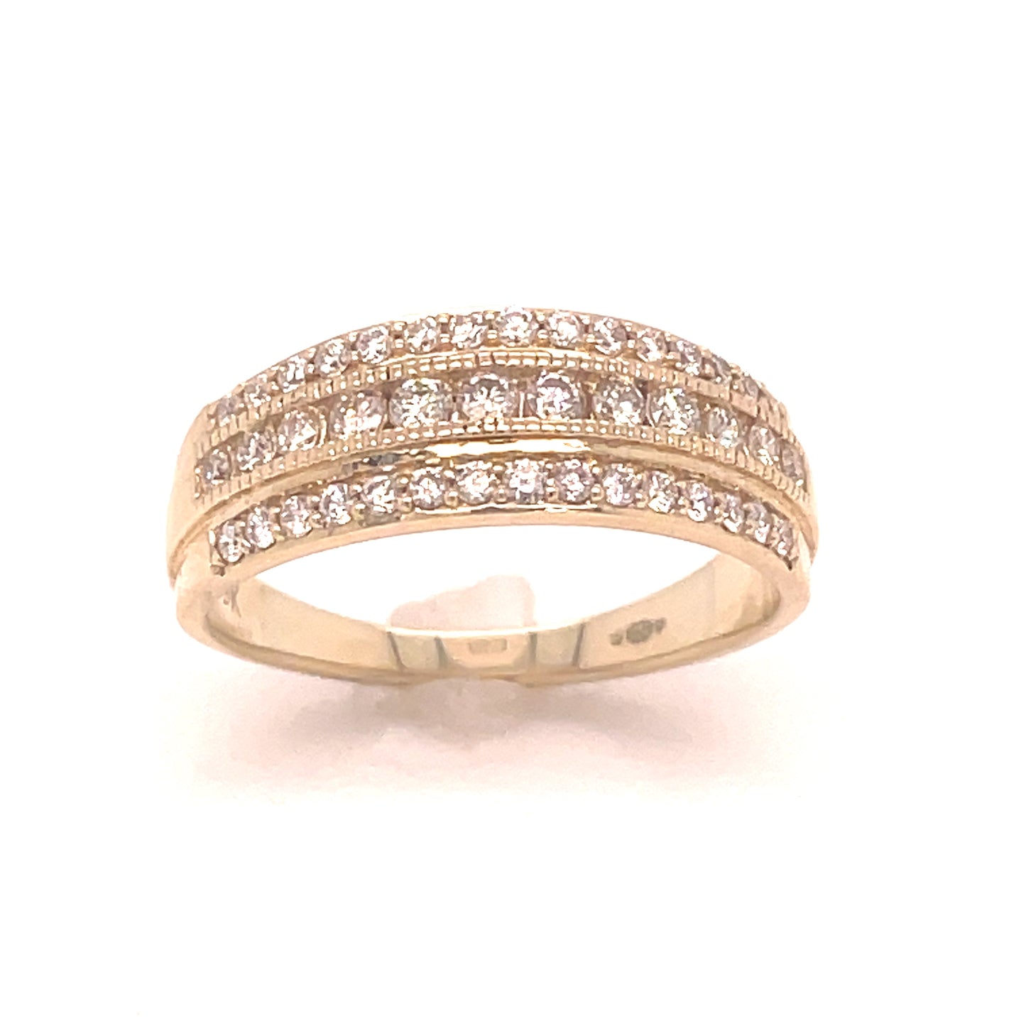 9ct Gold Three Row Round Diamond Ring .50ct