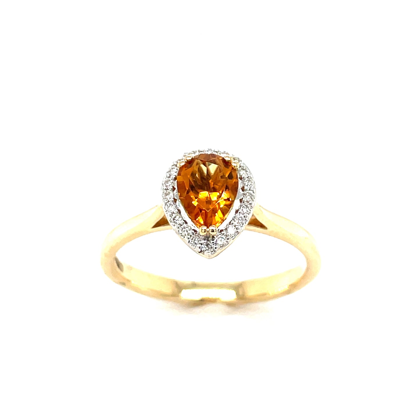 9ct Gold Pear Halo Citrine And Diamond Ring .10ct