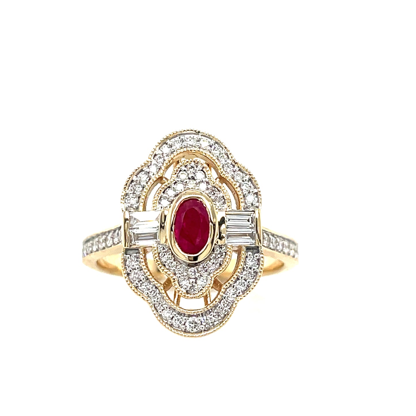 9ct Open Antique Style Ruby And Diamond Ring .40ct