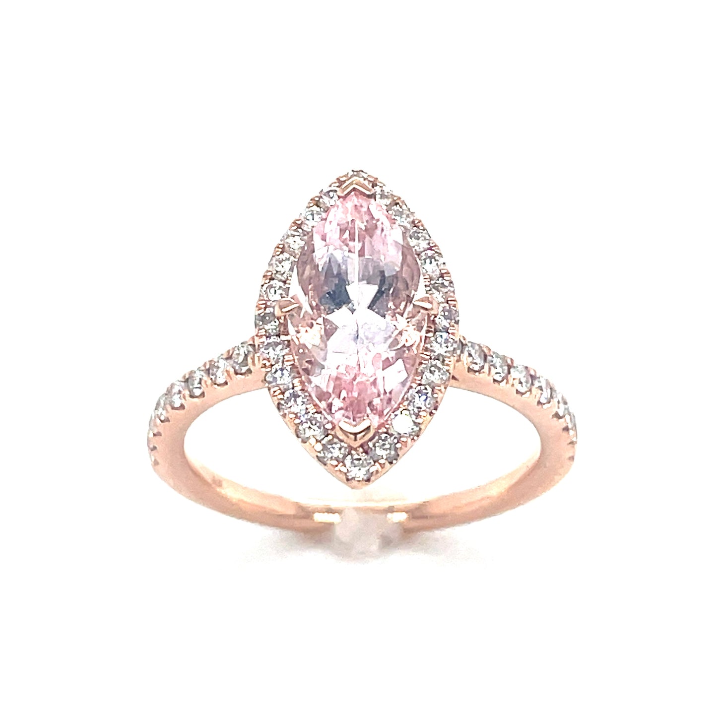 9ct Rose Gold Marquise Morganite With Dia Halo / Sh 1.60ct