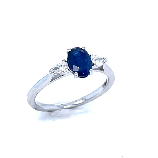 9ct White Gold Oval Sapphire Ring With Pear Cut Diamond Ring