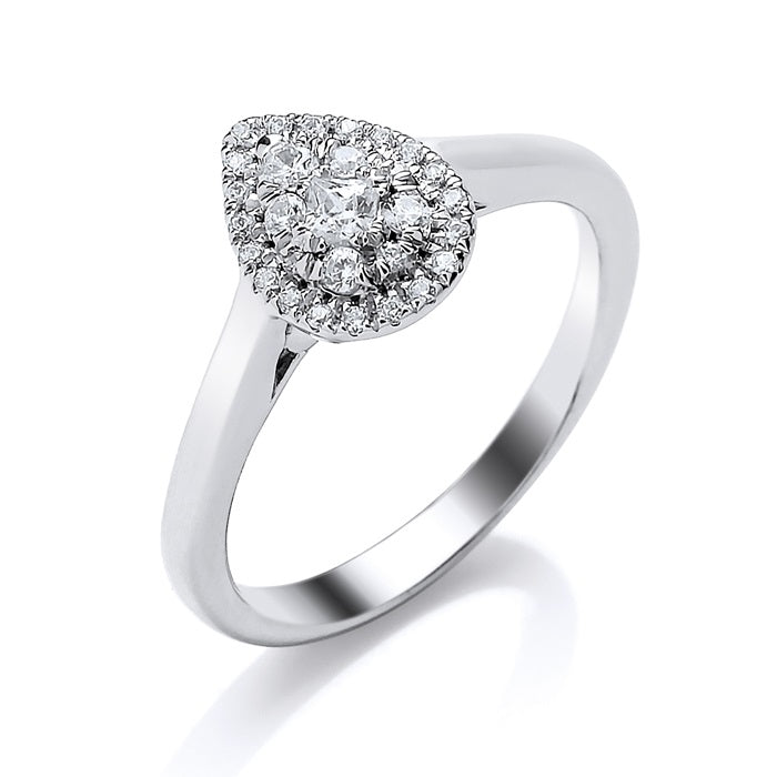 9ct White Gold Pear Cluster .50ct Diamond Ring