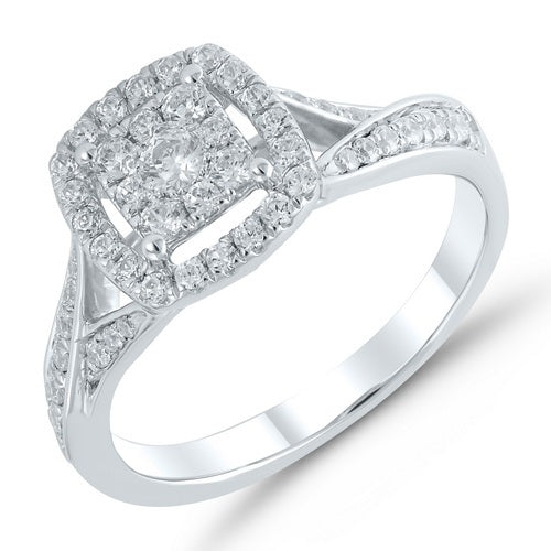 9ct White Gold Square Cluster .50ct Diamond Ring