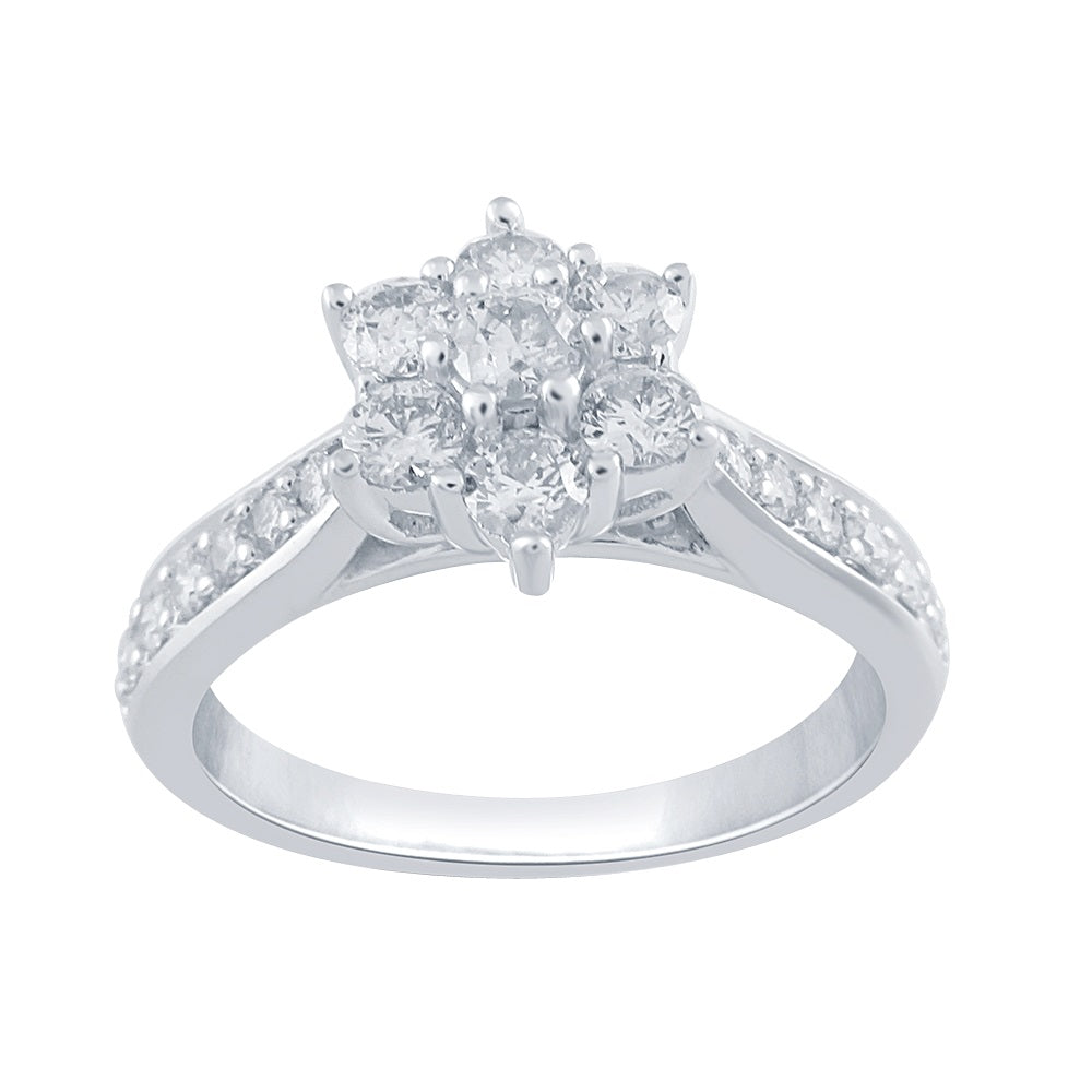 9ct White Gold Flower Cluster .70ct Diamond Ring
