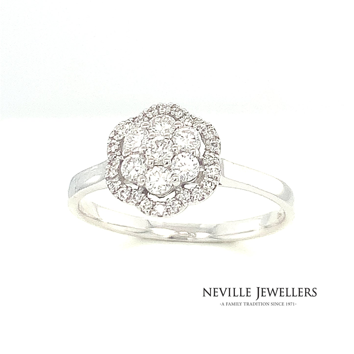 18ct White Gold Flower Cluster .36ct Diamond Ring