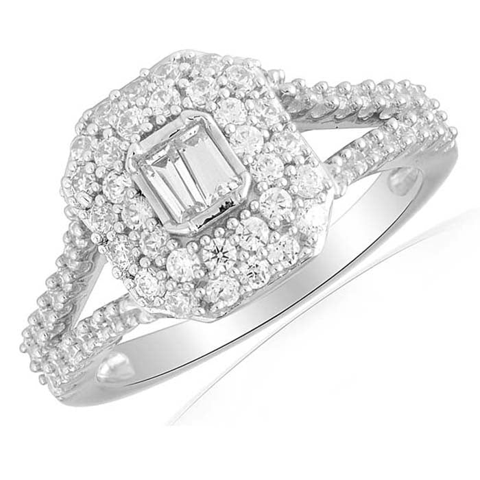 9ct White Gold Cushion Cluster 1.00ct Diamond Ring