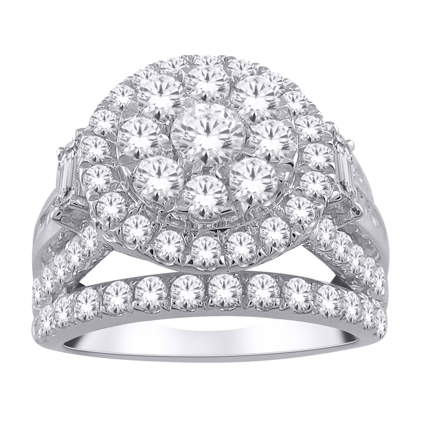 9ct White Gold Round Cluster Fancy Shoulder 2.00ct Diamond Ring