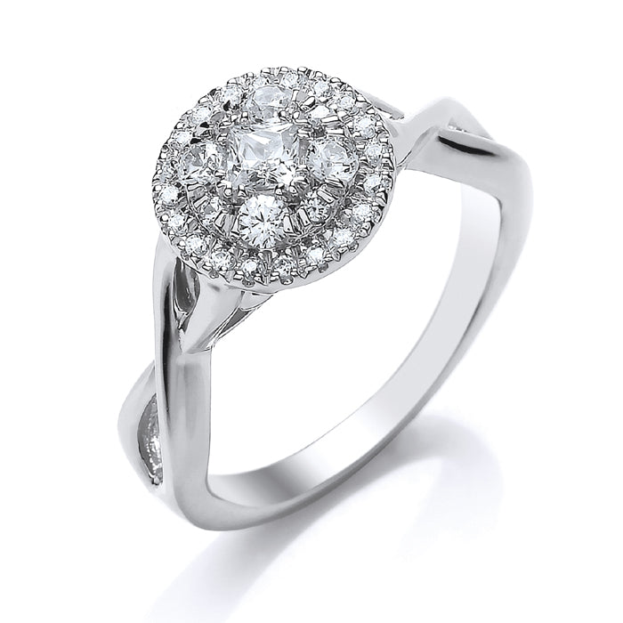 9ct White Gold Round Cluster Twist Shoulders .48ct Diamond Ring