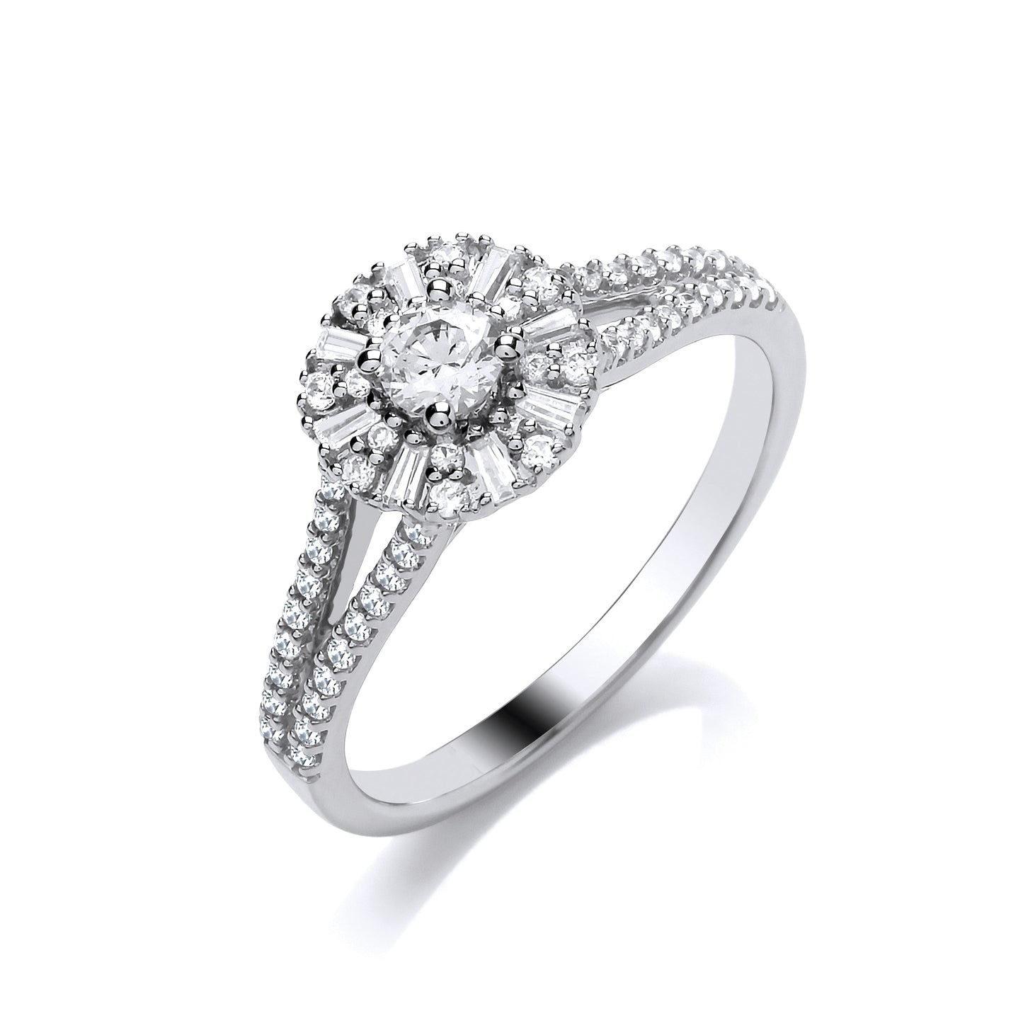 9ct White Gold Oval Cluster Split Diamond Shoulders .50ct Ring