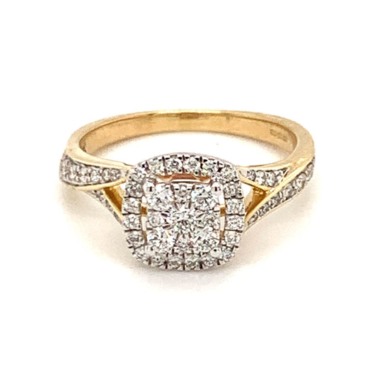 9ct Gold Cushion Shaped Cluster Diamond Ring