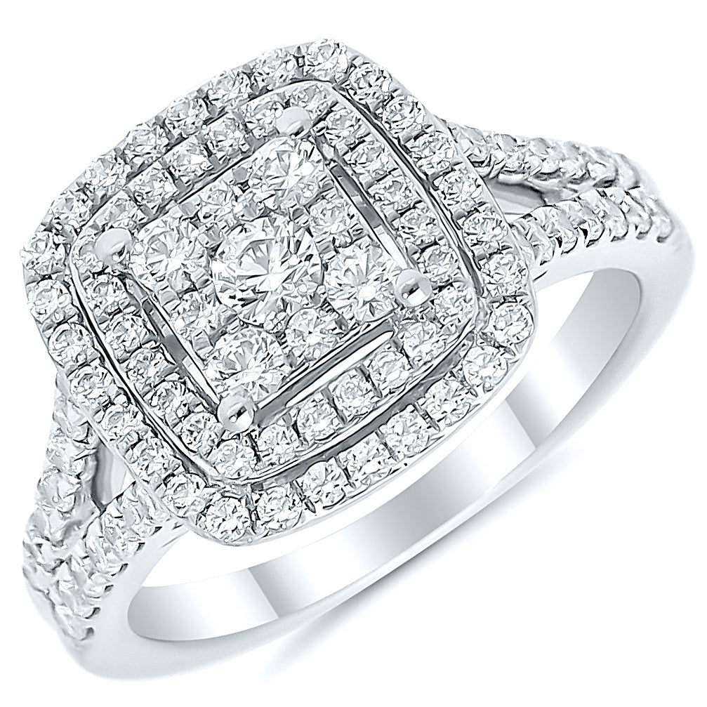 9ct White Gold Squre Cluster 1.00ct Diamond Ring