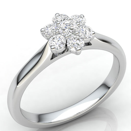 9ct White Gold Daisy Cluster .50ct Diamond Ring