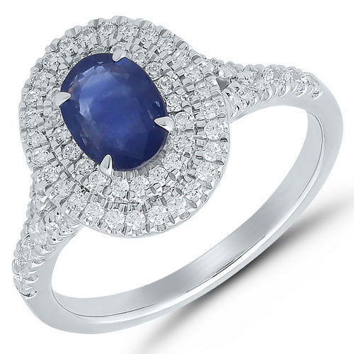 9ct White Gold Sapphire And Diamond Oval Clust Ring