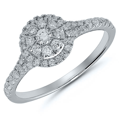 9cy White Gold Round Cluster .50ct Diamond Ring
