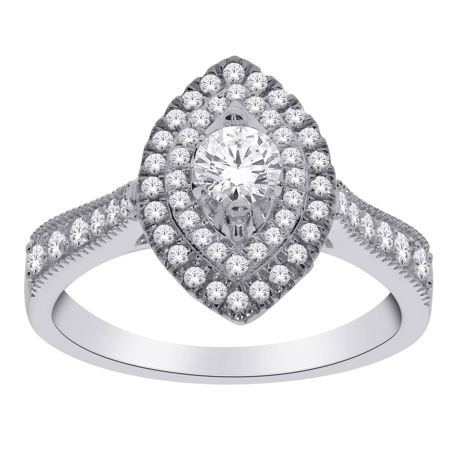 9ct White Gold Marquise Cluster .75ct Diamond Ring