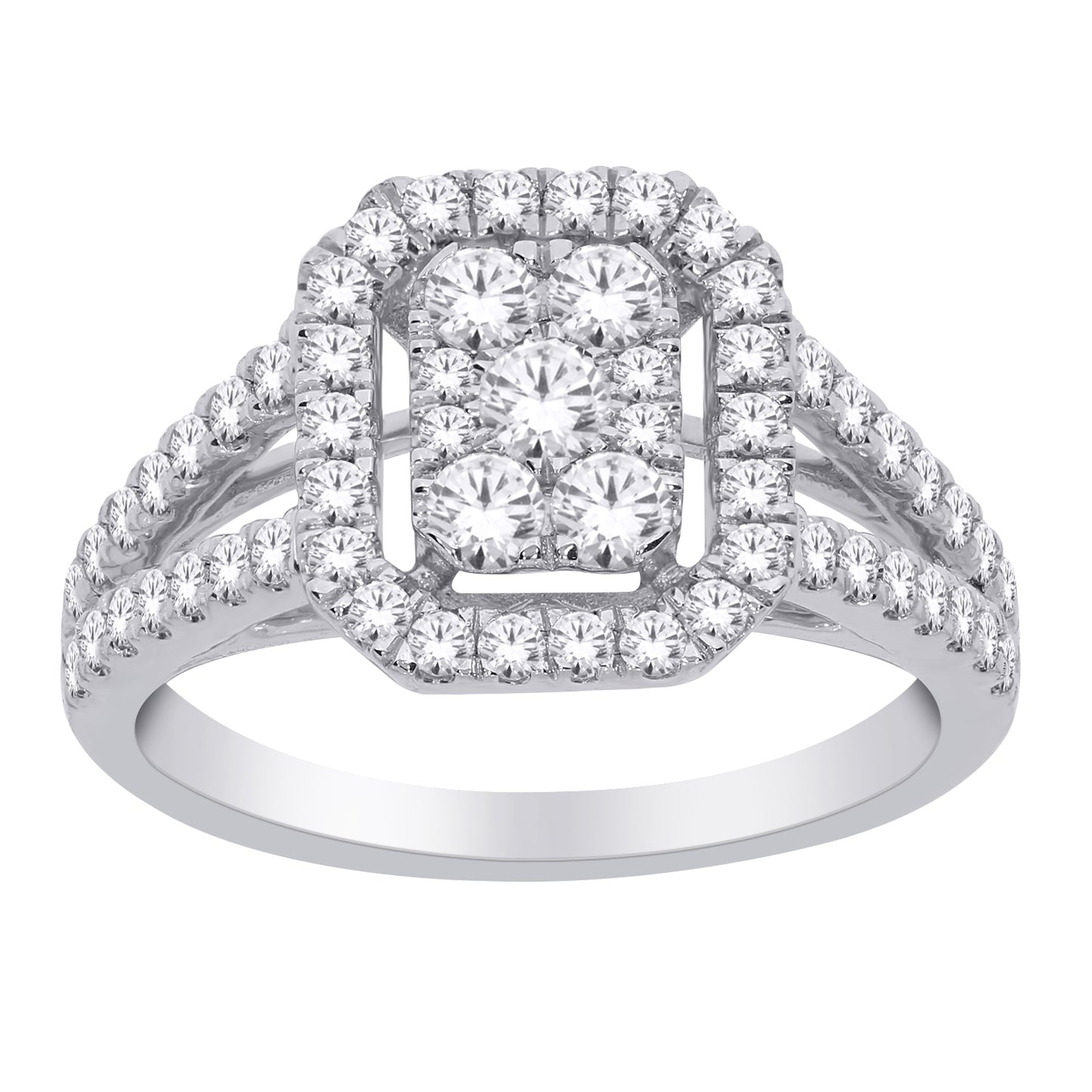 9ct White Gold Square Cluster 1.00ct Diamond Ring