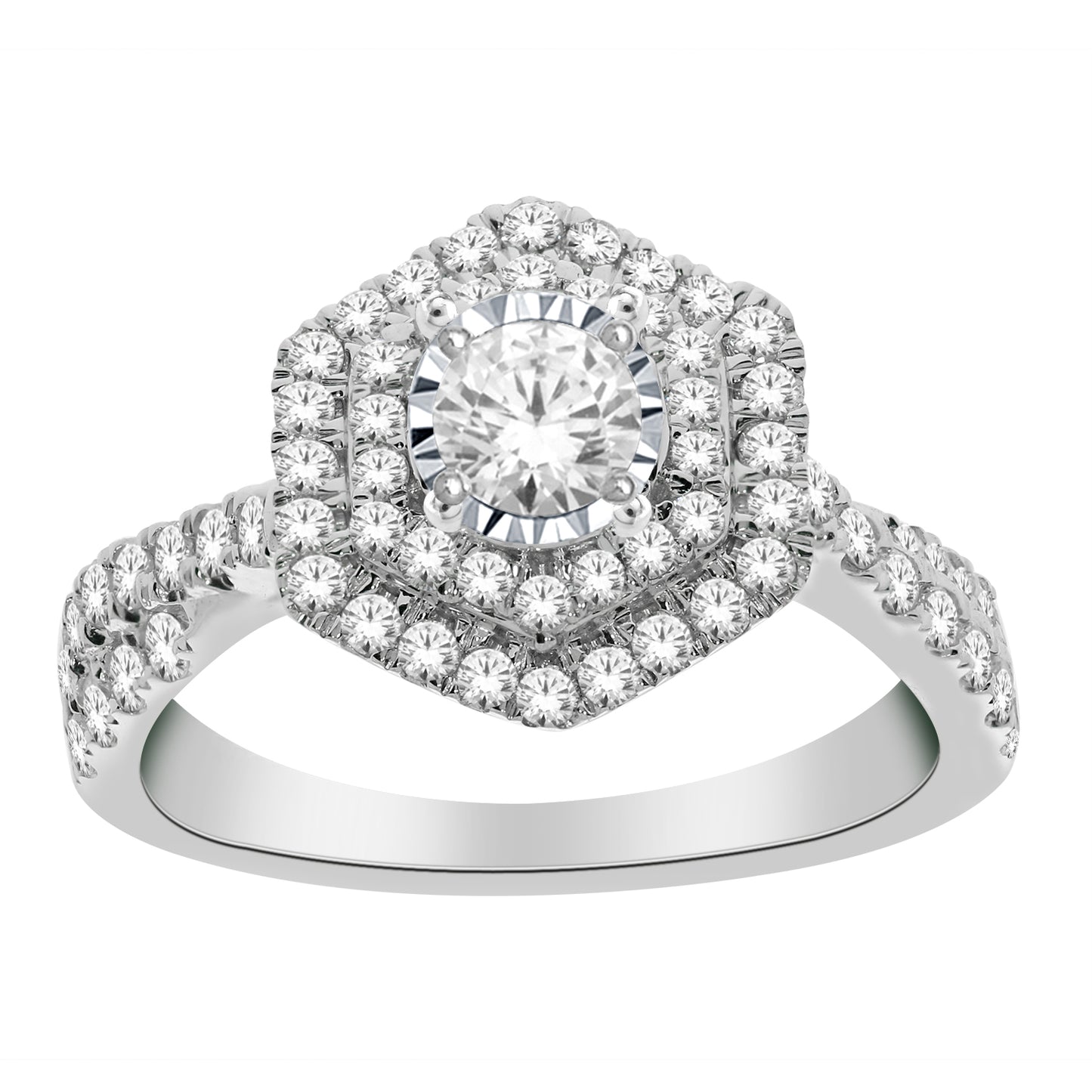 9ct White Gold Round Cluster 1.00ct Diamond Ring