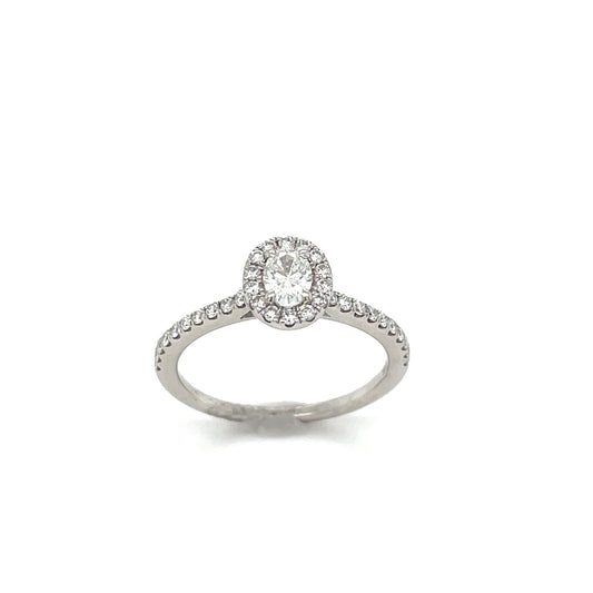9ct White Gold Oval Cluster  Halo..59ct Diamond Ring
