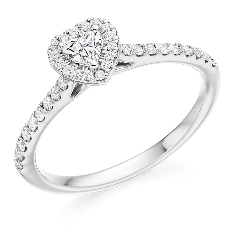 9ct White Gold Heart Cluster With Diamond Shoulders Ring