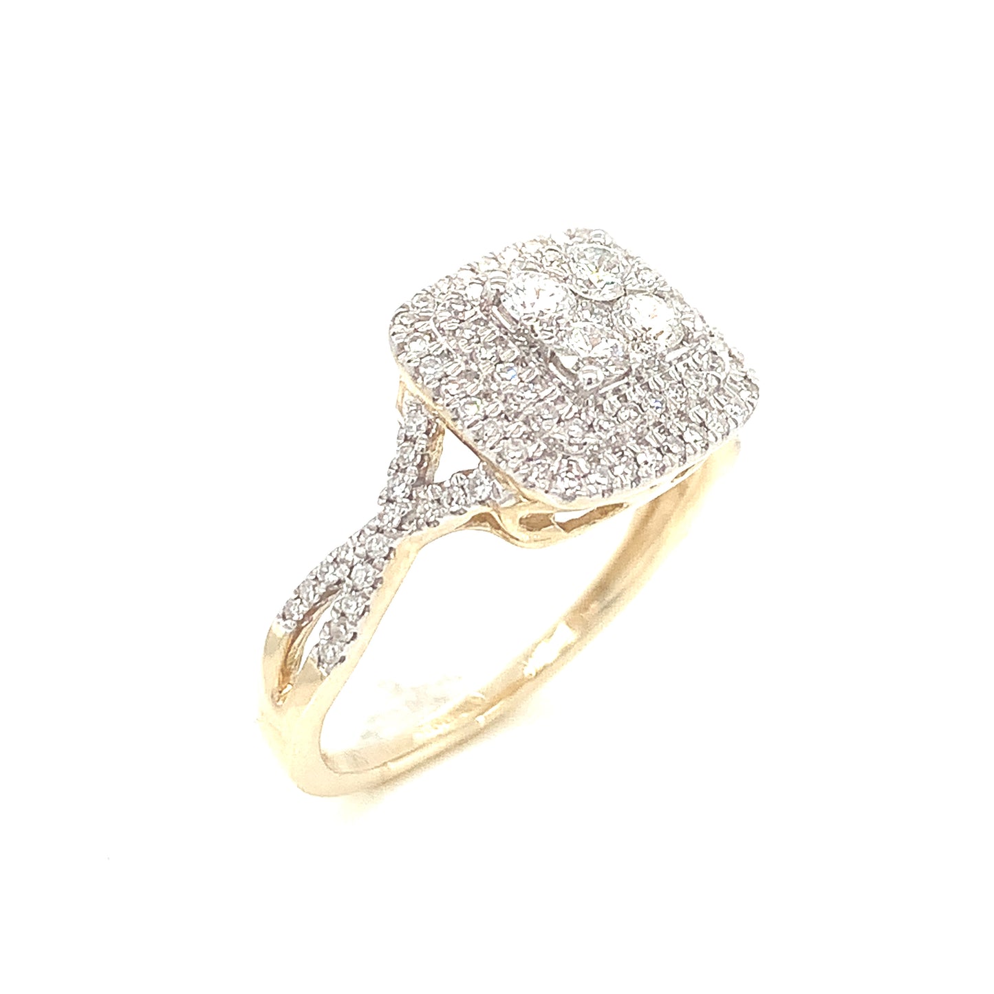 9ct Yellow Gold Cushion Shaped Cluster Diamond Ring